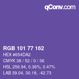 Color code: RGB 101 77 162 | qconv.com