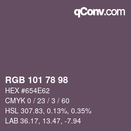 Color code: RGB 101 78 98 | qconv.com