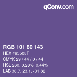 Color code: RGB 101 80 143 | qconv.com