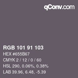 Color code: RGB 101 91 103 | qconv.com