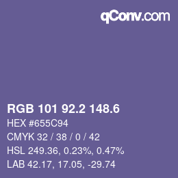 カラーコード: RGB 101 92.2 148.6 | qconv.com