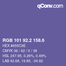 カラーコード: RGB 101 92.2 158.6 | qconv.com