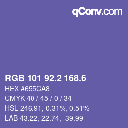 カラーコード: RGB 101 92.2 168.6 | qconv.com