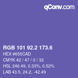 カラーコード: RGB 101 92.2 173.6 | qconv.com