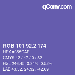 カラーコード: RGB 101 92.2 174 | qconv.com