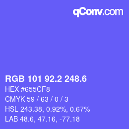 カラーコード: RGB 101 92.2 248.6 | qconv.com