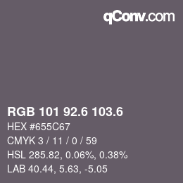 カラーコード: RGB 101 92.6 103.6 | qconv.com
