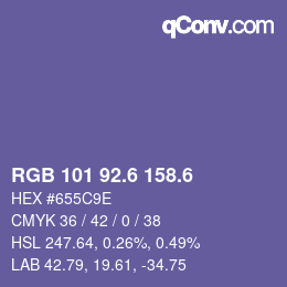 カラーコード: RGB 101 92.6 158.6 | qconv.com
