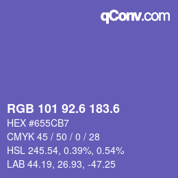 カラーコード: RGB 101 92.6 183.6 | qconv.com