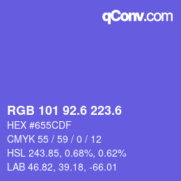 カラーコード: RGB 101 92.6 223.6 | qconv.com