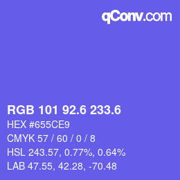 カラーコード: RGB 101 92.6 233.6 | qconv.com