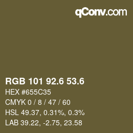 カラーコード: RGB 101 92.6 53.6 | qconv.com