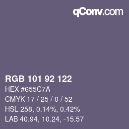 颜色代码: RGB 101 92 122 | qconv.com