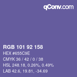 颜色代码: RGB 101 92 158 | qconv.com