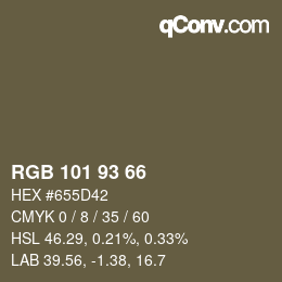 Color code: RGB 101 93 66 | qconv.com