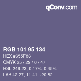 颜色代码: RGB 101 95 134 | qconv.com