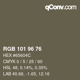 Color code: RGB 101 96 76 | qconv.com