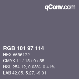 Color code: RGB 101 97 114 | qconv.com