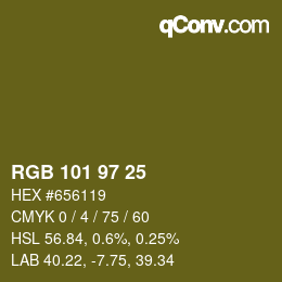 Color code: RGB 101 97 25 | qconv.com