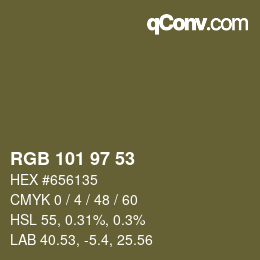 Color code: RGB 101 97 53 | qconv.com