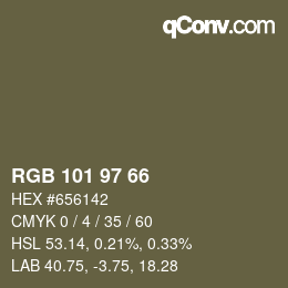 Color code: RGB 101 97 66 | qconv.com