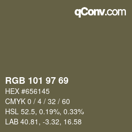 Color code: RGB 101 97 69 | qconv.com