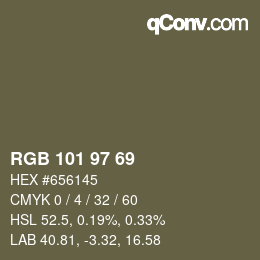 Color code: RGB 101 97 69 | qconv.com