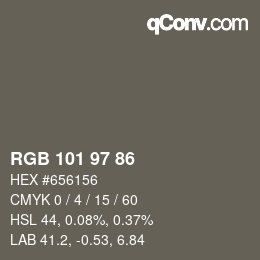 颜色代码: RGB 101 97 86 | qconv.com