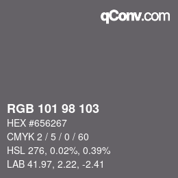 Color code: RGB 101 98 103 | qconv.com