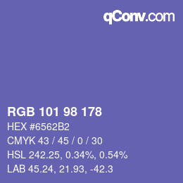 Color code: RGB 101 98 178 | qconv.com