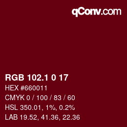 カラーコード: RGB 102.1 0 17 | qconv.com