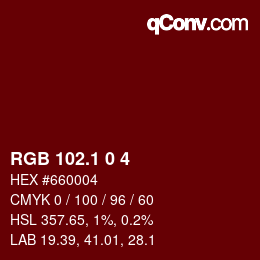 カラーコード: RGB 102.1 0 4 | qconv.com