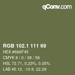 カラーコード: RGB 102.1 111 69 | qconv.com