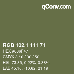 カラーコード: RGB 102.1 111 71 | qconv.com