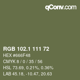Color code: RGB 102.1 111 72 | qconv.com