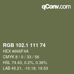 カラーコード: RGB 102.1 111 74 | qconv.com