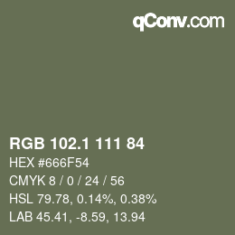カラーコード: RGB 102.1 111 84 | qconv.com