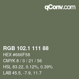 Color code: RGB 102.1 111 88 | qconv.com