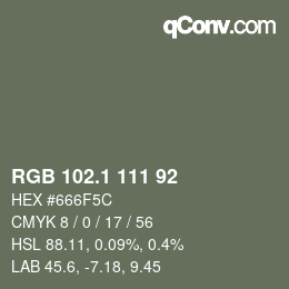 Color code: RGB 102.1 111 92 | qconv.com