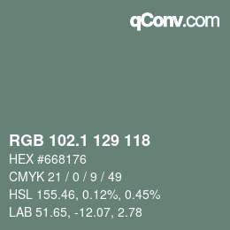 カラーコード: RGB 102.1 129 118 | qconv.com