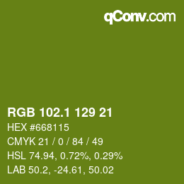 カラーコード: RGB 102.1 129 21 | qconv.com