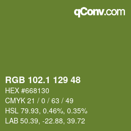 カラーコード: RGB 102.1 129 48 | qconv.com