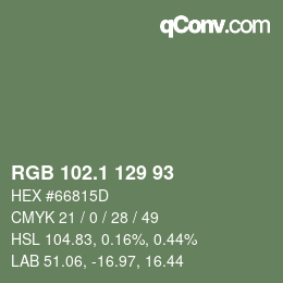 カラーコード: RGB 102.1 129 93 | qconv.com