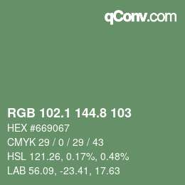 カラーコード: RGB 102.1 144.8 103 | qconv.com