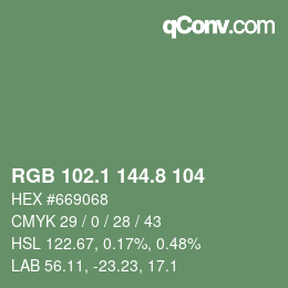 カラーコード: RGB 102.1 144.8 104 | qconv.com