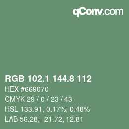 カラーコード: RGB 102.1 144.8 112 | qconv.com