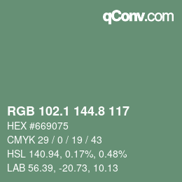カラーコード: RGB 102.1 144.8 117 | qconv.com