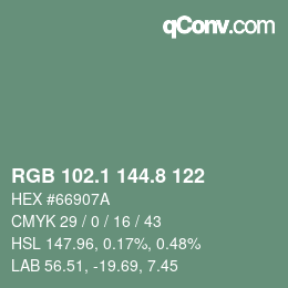 カラーコード: RGB 102.1 144.8 122 | qconv.com