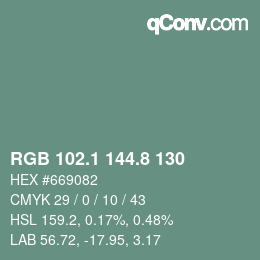 カラーコード: RGB 102.1 144.8 130 | qconv.com