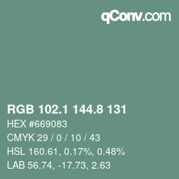 Farbcode: RGB 102.1 144.8 131 | qconv.com